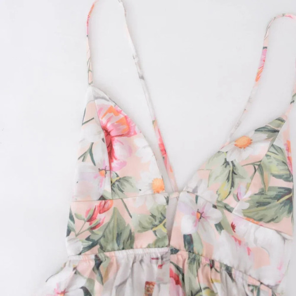 Maaji Pink And White Floral Spaghetti Strap  Flowy Maxi Dress M - Picture 11 of 13